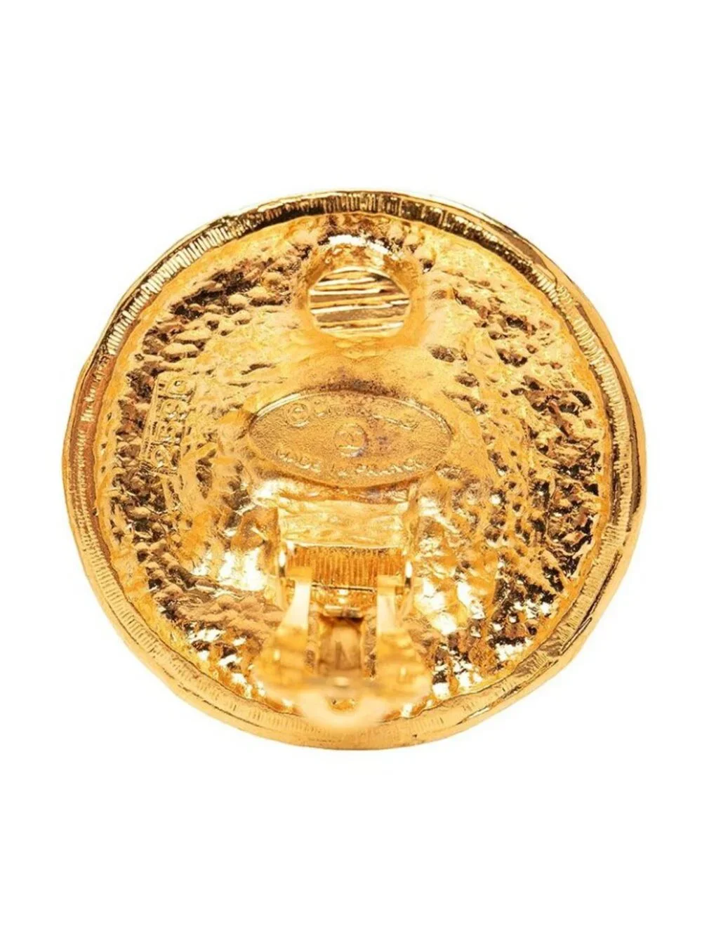 Chanel CC Logo Round Earrings Ear Clips Gold Plated